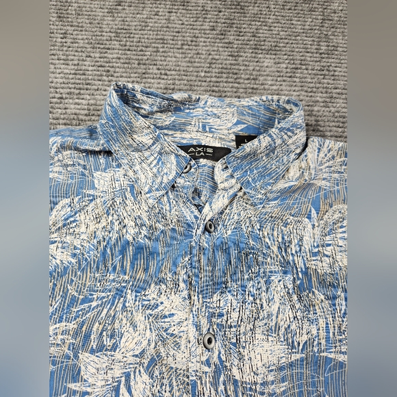 Axis LA 100% Silk Large Button Down Short Sleeve Shirt Blue Resort Wear Leisure - Picture 5 of 9